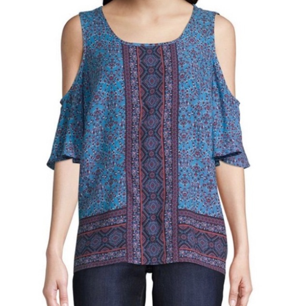 St. John's Bay Cold-shoulder‎ Peasant top, Size L